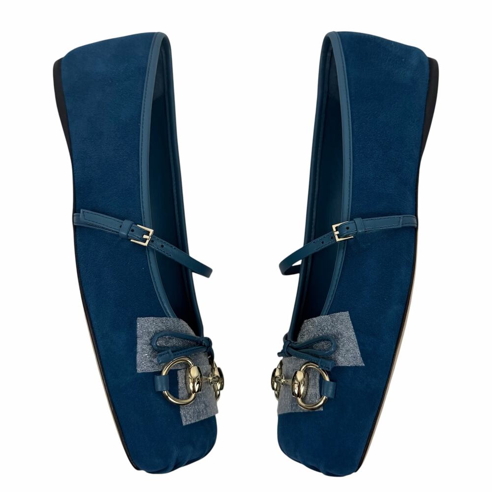 Gucci Kid Scamosciato Horsebit Mary Jane Flats Deep Acqua Size 38 - Picture 8 of 15